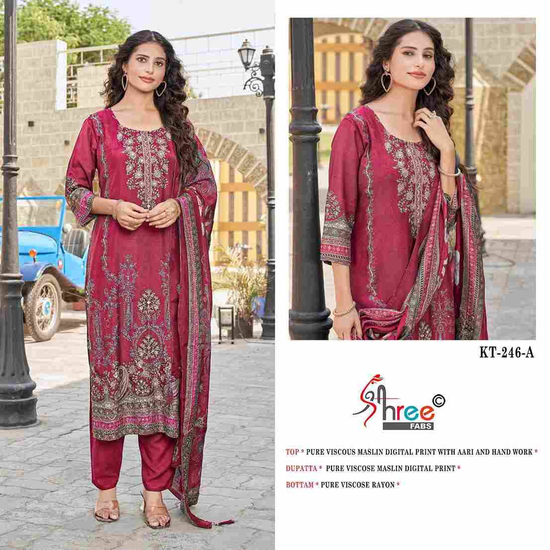 Shree Fabs Hit Design KT-246 Colours By Shree Fabs KT-246 To KT-246-C Series Designer Pakistani Suits Beautiful Fancy Stylish Colorful Party Wear & Occasional Wear Pure Viscose Muslin Embroidery Dresses At Wholesale Price