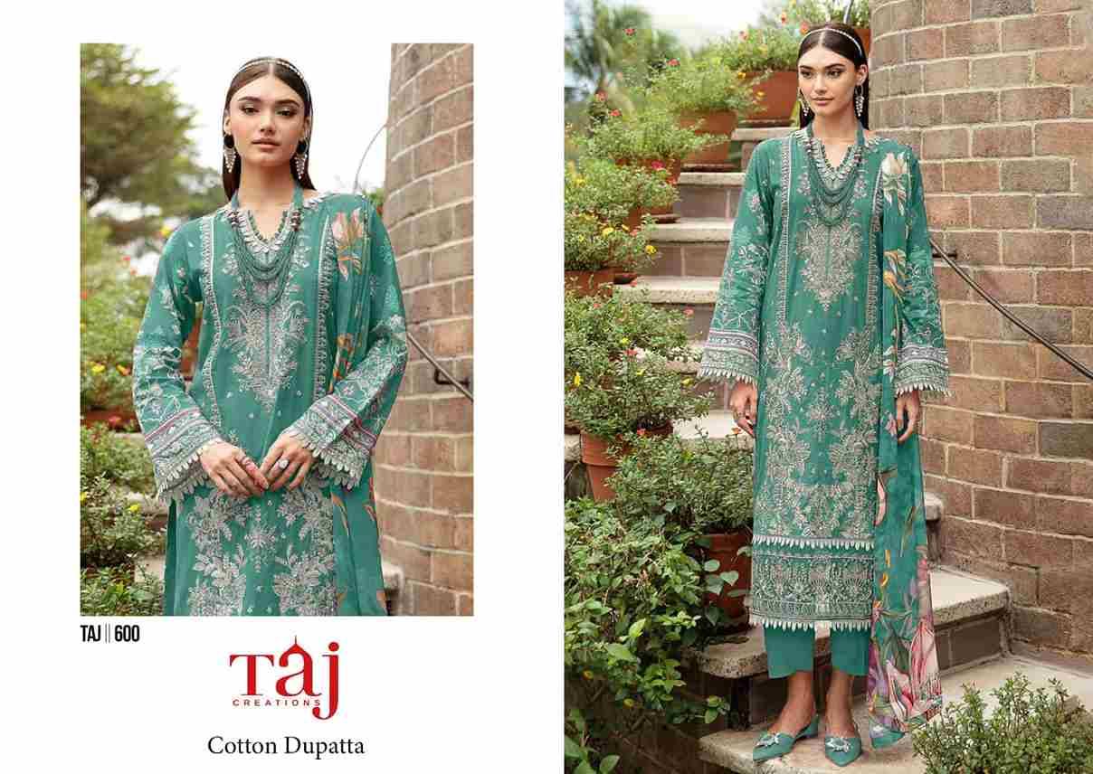 Taj Hit Design 600 By Taj Creation Beautiful Pakistani Suits Colorful Stylish Fancy Casual Wear & Ethnic Wear Pure Cotton Print With Embroidered Dresses At Wholesale Price