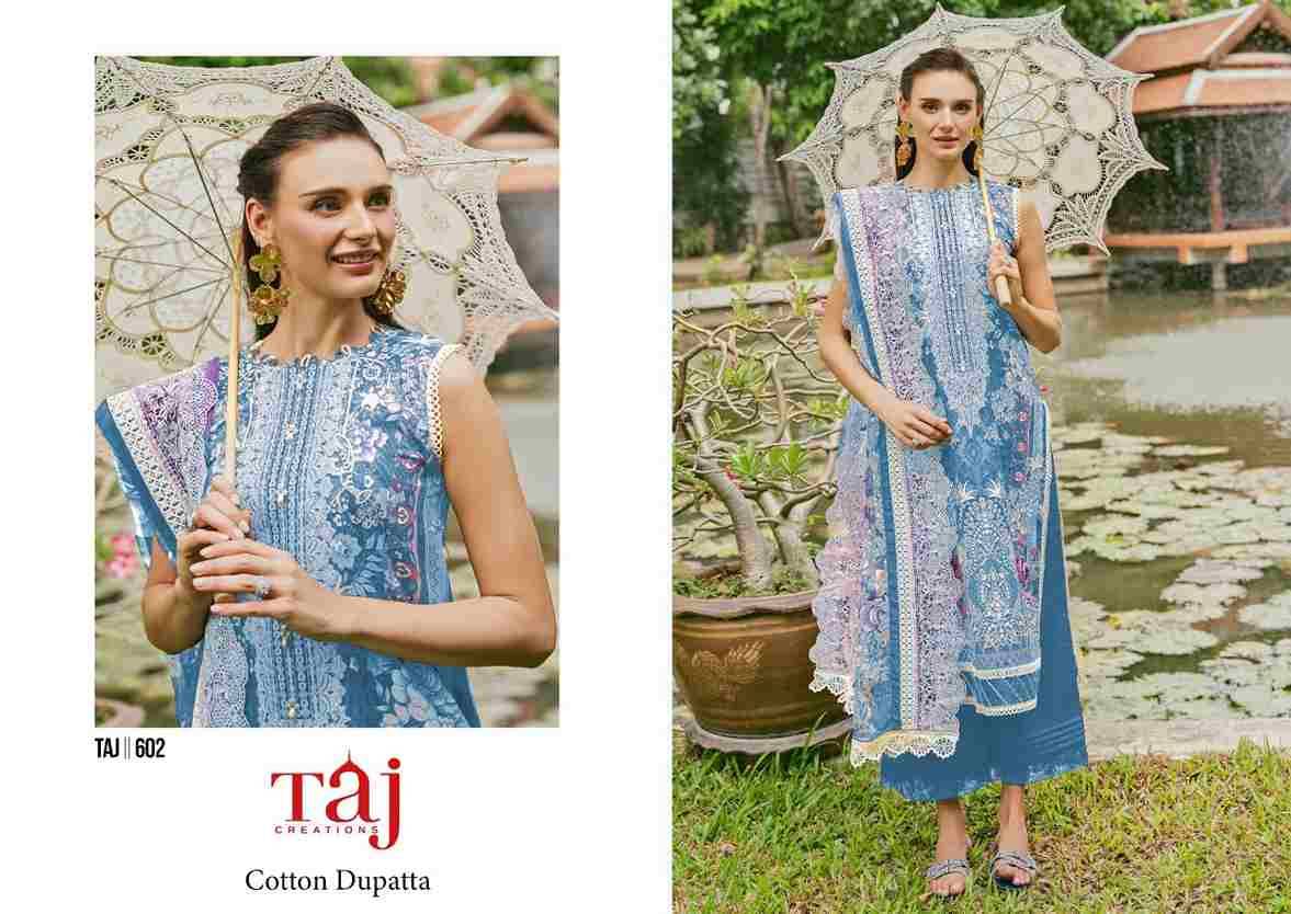 Taj 601 Series By Taj Creation 601 To 602 Series Beautiful Pakistani Suits Colorful Stylish Fancy Casual Wear & Ethnic Wear Pure Cotton Print With Embroidered Dresses At Wholesale Price