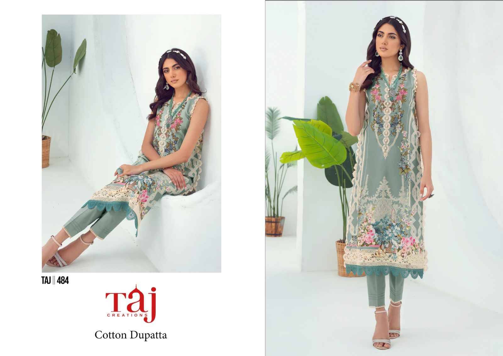 Taj Hit Design 484 By Taj Creation Beautiful Pakistani Suits Colorful Stylish Fancy Casual Wear & Ethnic Wear Pure Cotton Print With Embroidered Dresses At Wholesale Price