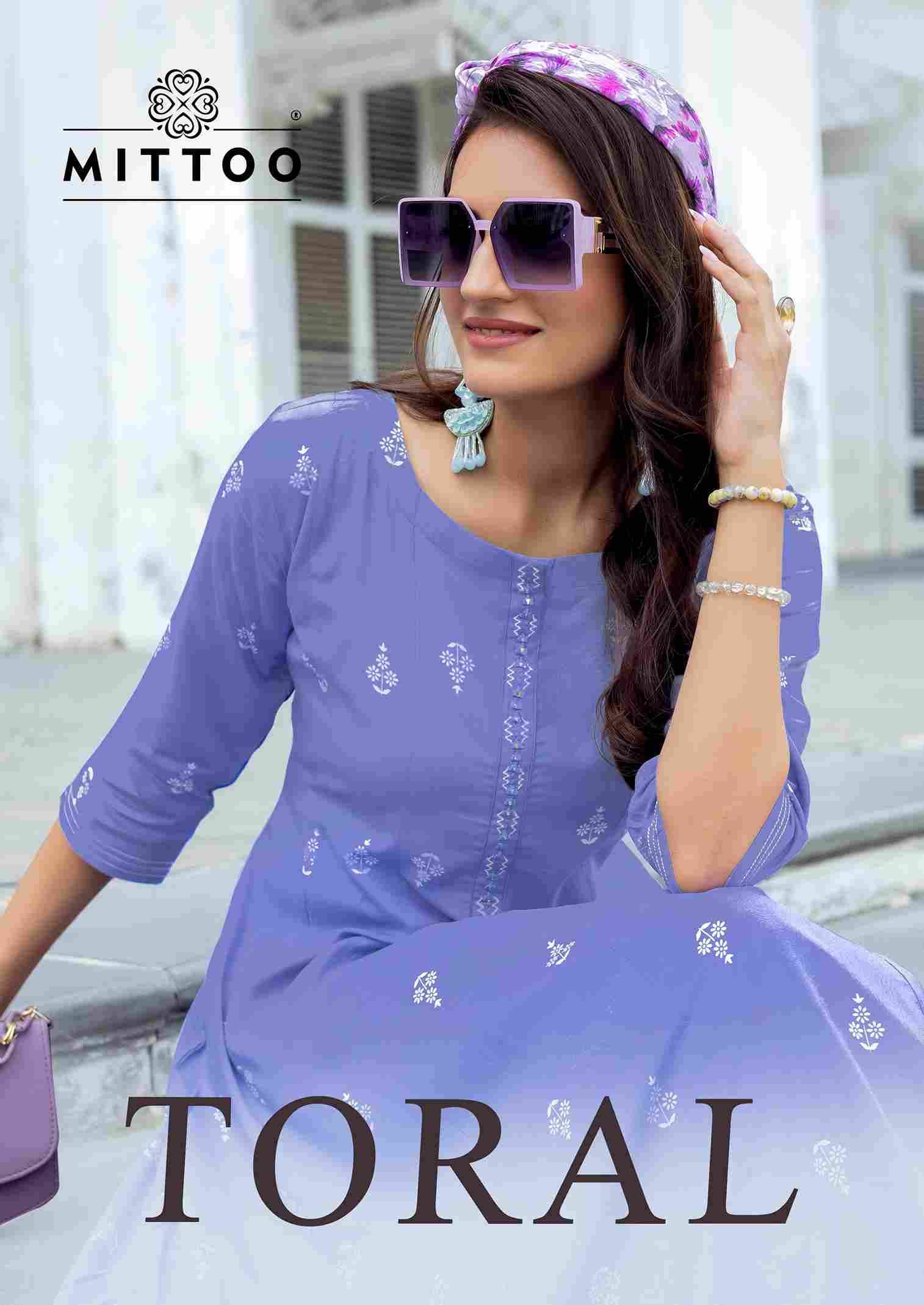 Toral By Mittoo 4001 To 4005 Series Designer Stylish Fancy Colorful Beautiful Party Wear & Ethnic Wear Collection Rayon Print Kurtis With Bottom At Wholesale Price