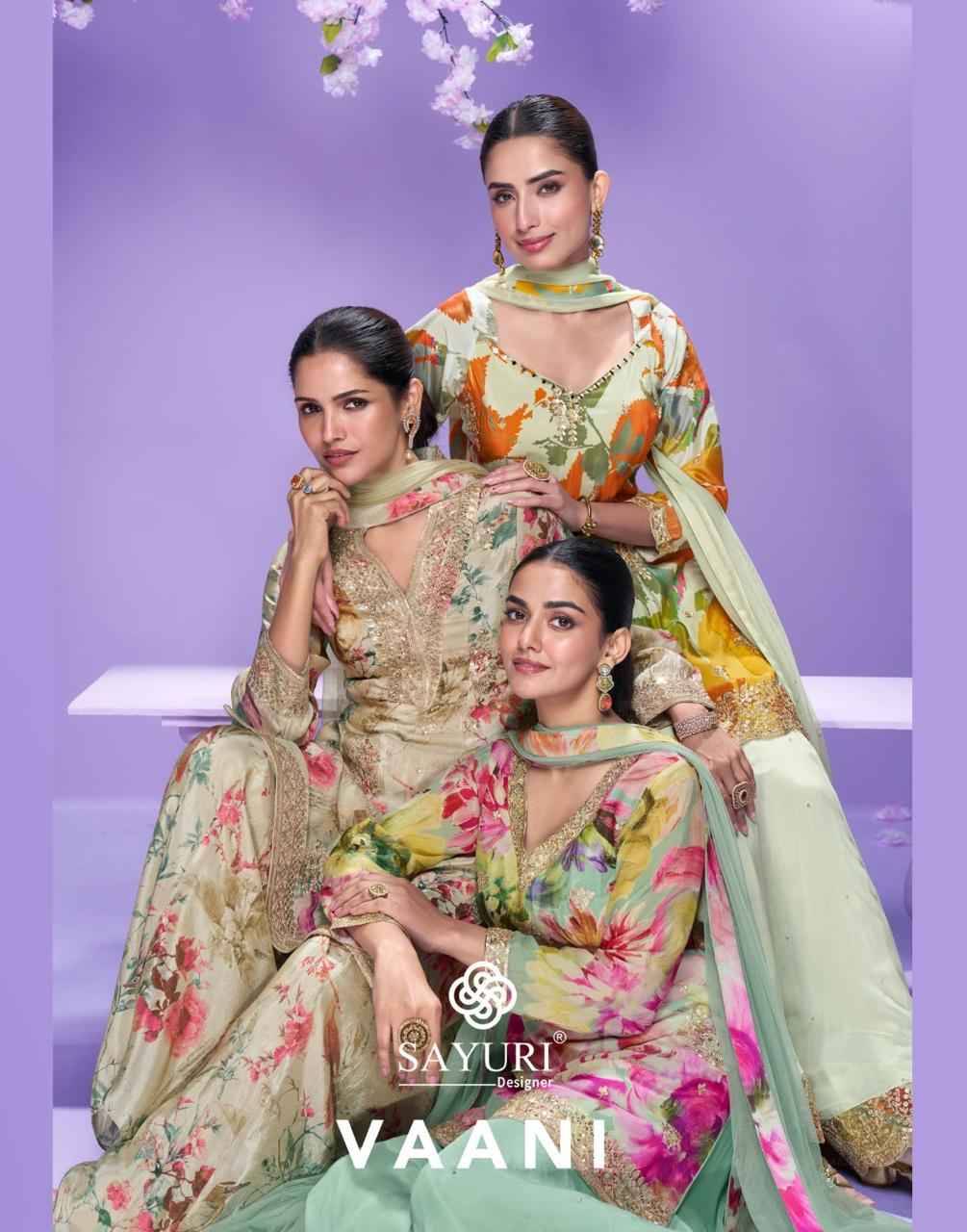 Vaani By Sayuri 10041 To 10044 Series Beautiful Sharara Suits Colorful Stylish Fancy Casual Wear & Ethnic Wear Chinnon Silk Dresses At Wholesale Price