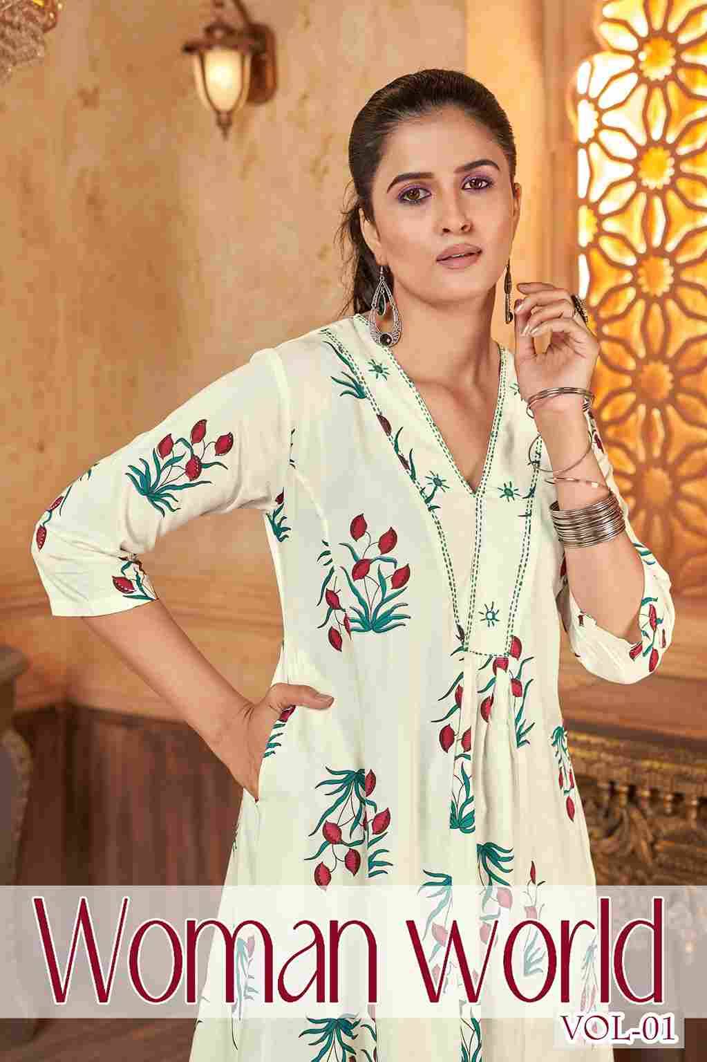 Woman World Vol-1 By Blue Hills 1001 To 1004 Series Designer Stylish Fancy Colorful Beautiful Party Wear & Ethnic Wear Collection Rayon Print Kurtis With Bottom At Wholesale Price