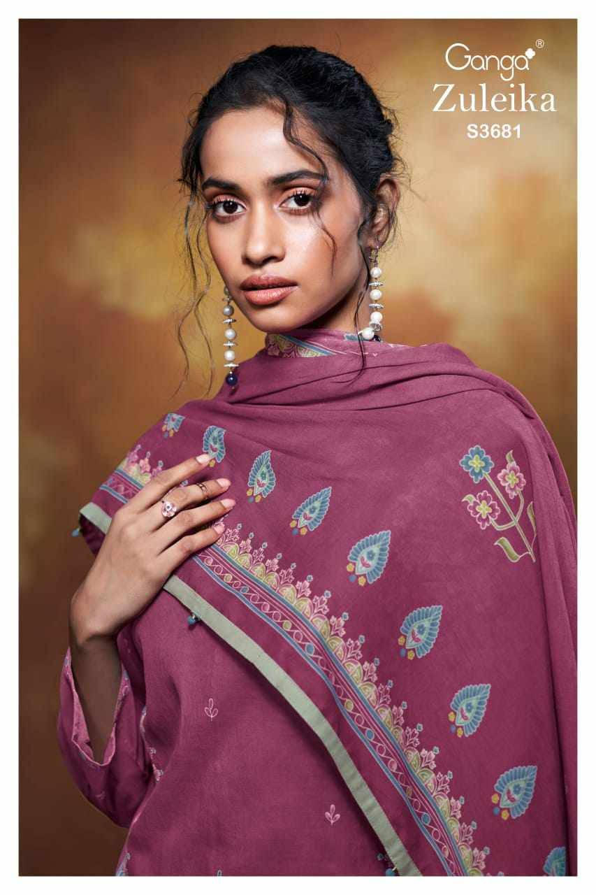 Zuleika-3681 By Ganga Fashion 3681-A To 3681-D Series Beautiful Festive Suits Colorful Stylish Fancy Casual Wear & Ethnic Wear Pure Mal Dresses At Wholesale Price