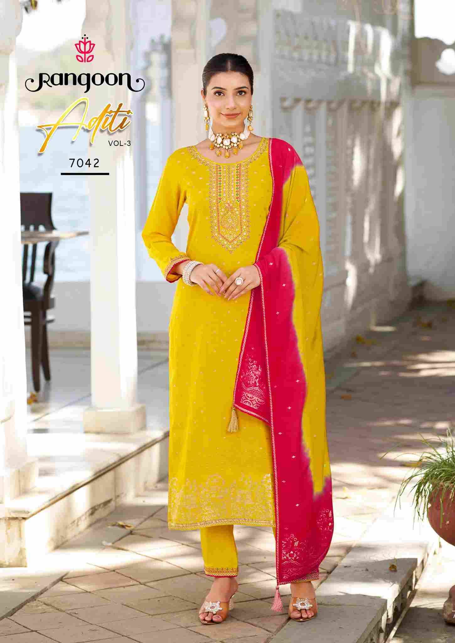Aditi Vol-3 By Rangoon 7041 To 7044 Series Beautiful Stylish Festive Suits Fancy Colorful Casual Wear & Ethnic Wear & Ready To Wear Viscose Jacquard Dresses At Wholesale Price