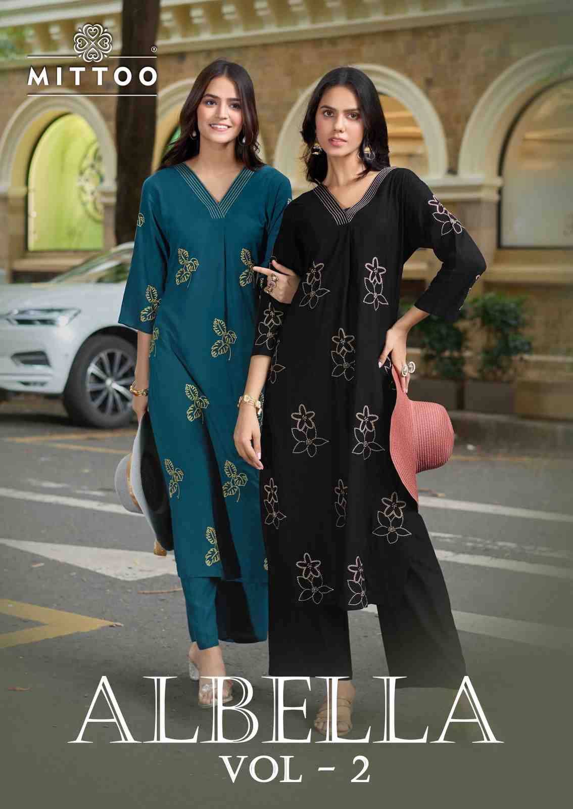 Albella Vol-2 By Mittoo 4007 To 4012 Series Designer Stylish Fancy Colorful Beautiful Party Wear & Ethnic Wear Collection Rayon Print Kurtis With Bottom At Wholesale Price