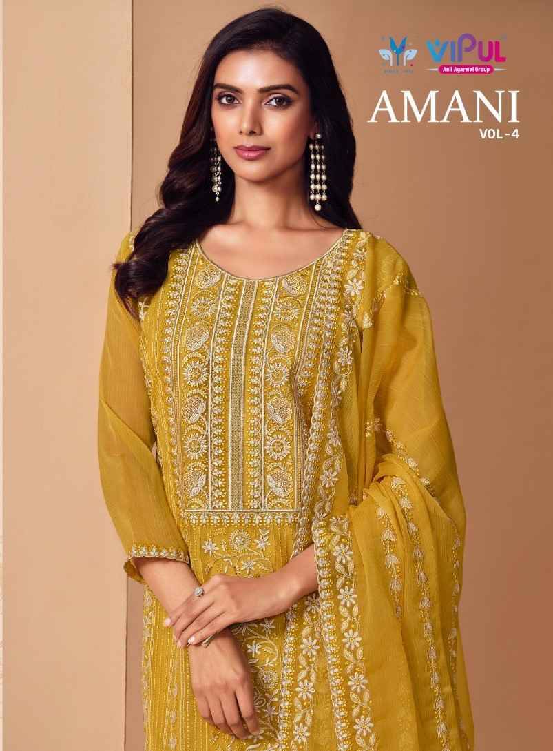 Amani Vol-4 By Vipul Fashion 6311 To 6316 Series Designer Festive Suits Beautiful Fancy Stylish Colorful Party Wear & Occasional Wear Chiffon With Embroidery Dresses At Wholesale Price