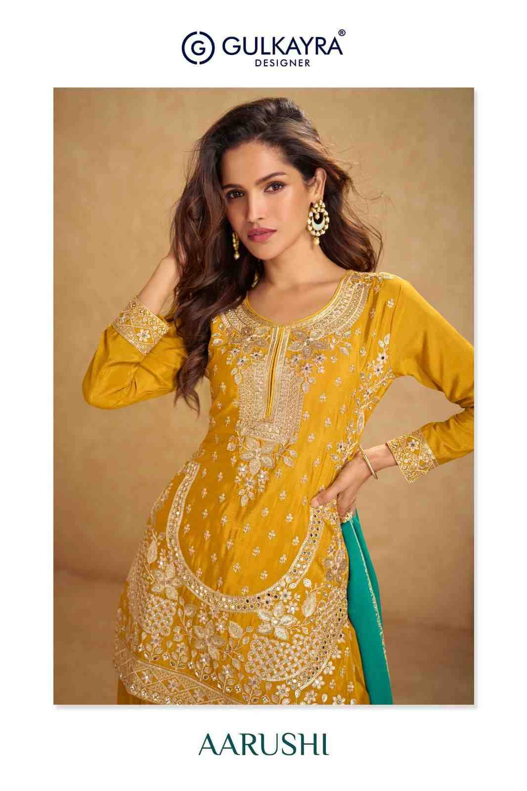 Aarushi By Gulkayra Designer 7545-A To 7545-C Series Designer Sharara Suits Collection Beautiful Stylish Fancy Colorful Party Wear & Occasional Wear Heavy Chinnon Dresses At Wholesale Price