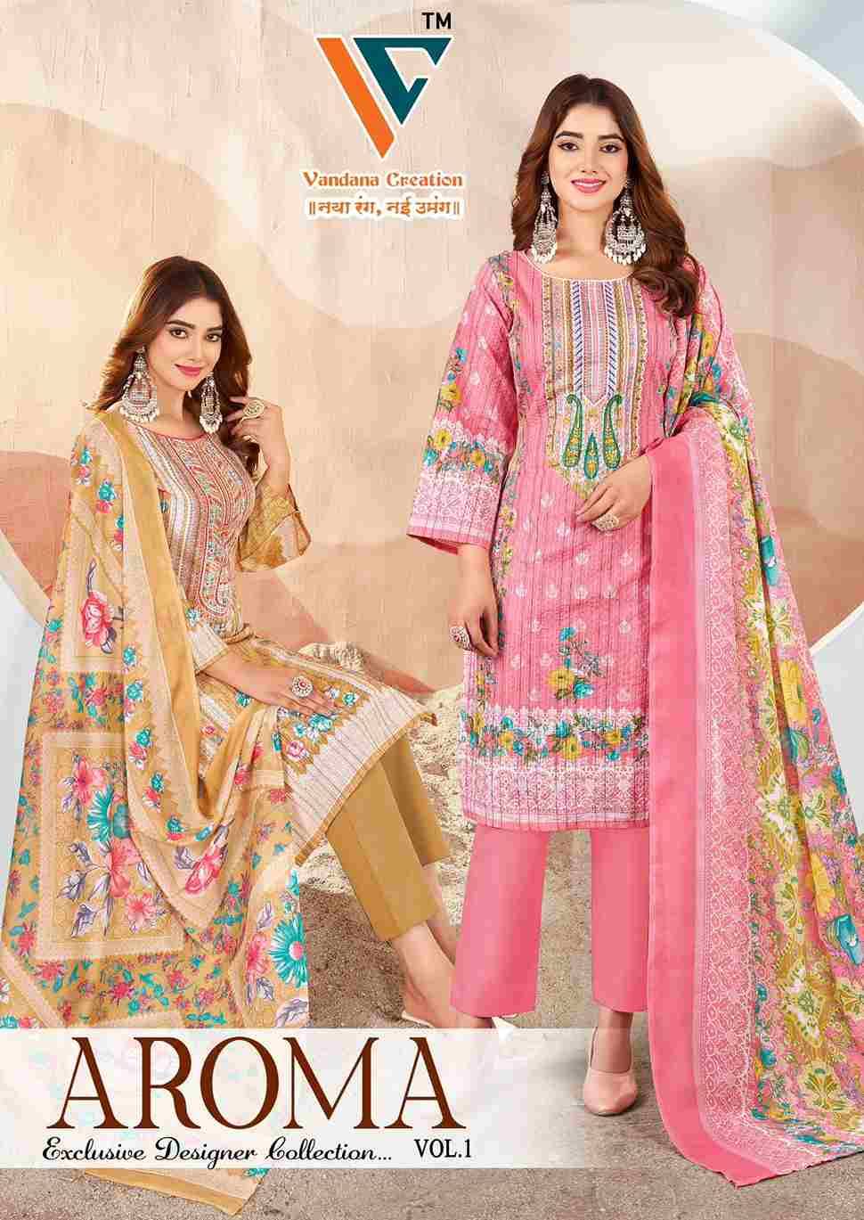 Aroma Vol-1 By Vandana Creation 1001 To 1008 Series Beautiful Festive Suits Stylish Fancy Colorful Casual Wear & Ethnic Wear Cotton Print Dresses At Wholesale Price