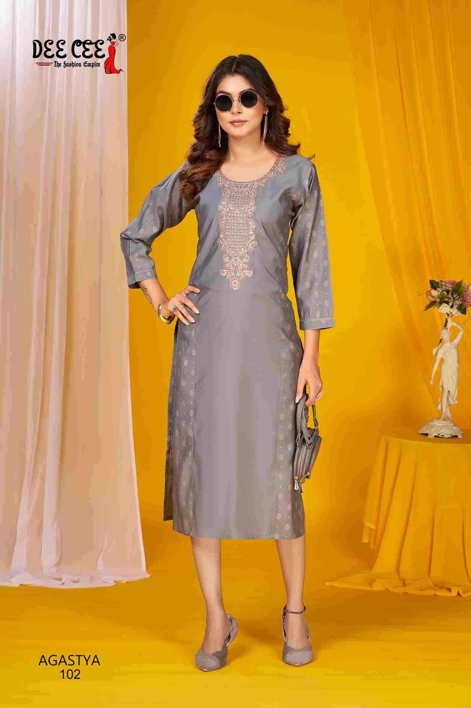 Agastya By Dee Cee 101 To 106 Series Designer Stylish Fancy Colorful Beautiful Party Wear & Ethnic Wear Collection Roman Silk Print Kurtis At Wholesale Price