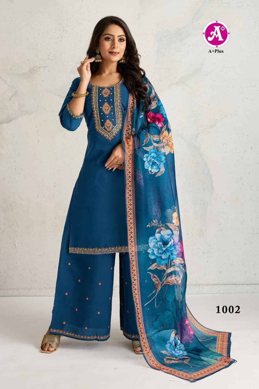 Alishba By A Plus Combo Set 1001 To 1004 Series Beautiful Sharara Suits Colorful Stylish Fancy Casual Wear & Ethnic Wear Viscose Silk Dresses At Wholesale Price