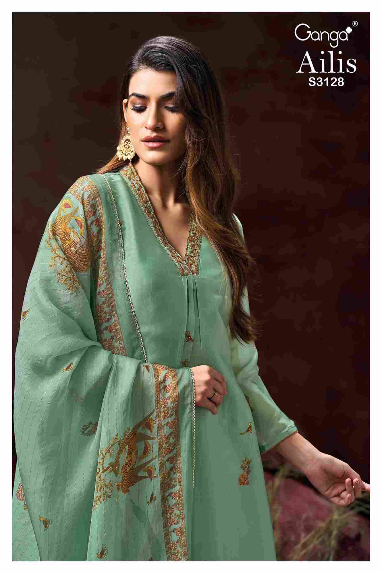 Ailis-3128 By Ganga Fashion 3128-A To 3128-C Series Beautiful Festive Suits Colorful Stylish Fancy Casual Wear & Ethnic Wear Pure Bemberg Silk Dresses At Wholesale Price