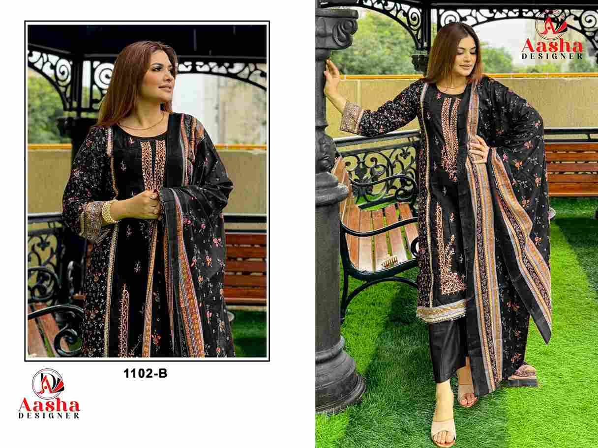 Aasha 1102 Colours By Aasha Designer 1102-A To 1102-C Series Pakistani Suits Beautiful Fancy Colorful Stylish Party Wear & Occasional Wear Pure Cotton Embroidery Dresses At Wholesale Price