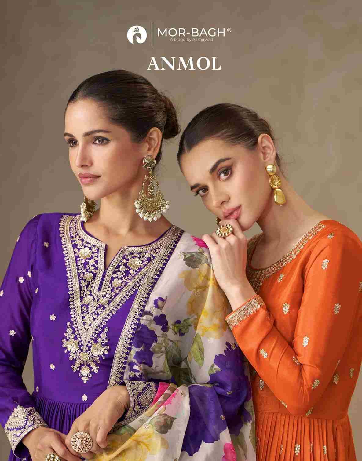 Anmol By Mor-Bagh 10350 To 10352 Series Designer Beautiful Collection Occasional Wear & Party Wear Chinnon Silk Gowns With Dupatta At Wholesale Price