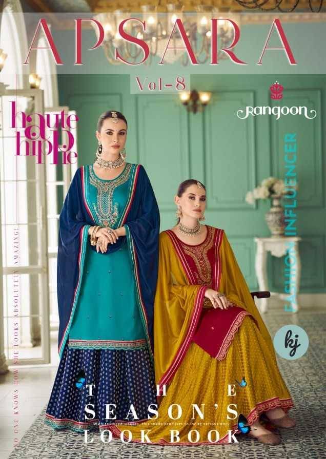 Apsara Vol-8 By Rangoon 8041 To 8046 Series Designer Sharara Suits Collection Beautiful Stylish Fancy Colorful Party Wear & Occasional Wear Jam Silk Dresses At Wholesale Price