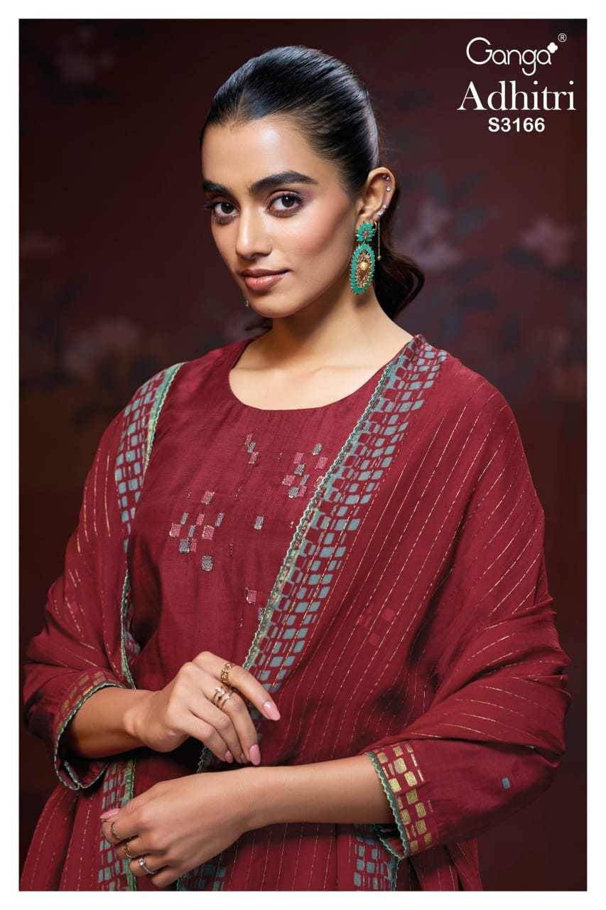 Adhitri-3166 By Ganga Fashion 3166-A To 3166-D Series Beautiful Festive Suits Colorful Stylish Fancy Casual Wear & Ethnic Wear Pure Bemberg Silk Dresses At Wholesale Price