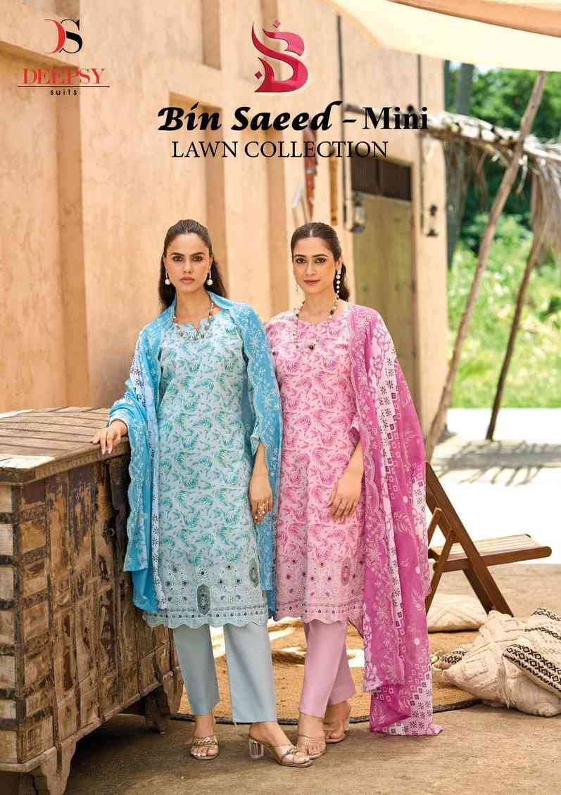 Bin Saeed Mini Lawn Collection By Deepsy Suits 1001 To 1006 Series Designer Pakistani Suits Beautiful Stylish Fancy Colorful Party Wear & Occasional Wear Pure Cotton Dresses At Wholesale Price