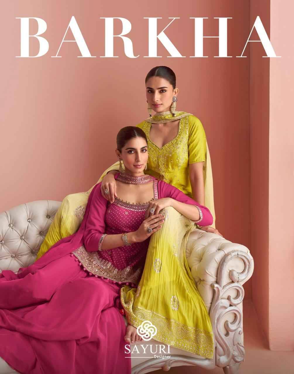 Barkha By Sayuri 10038 To 10040 Series Designer Sharara Suits Beautiful Fancy Colorful Stylish Party Wear & Occasional Wear Heavy Chinnon Silk Dresses At Wholesale Price