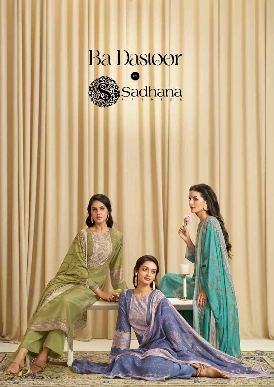 Ba-Dastoor By Sadhana Fashion 11464 To 11469 Series Designer Festive Suits Beautiful Fancy Stylish Colorful Party Wear & Occasional Wear Pure Muslin Silk Print Dresses At Wholesale Price