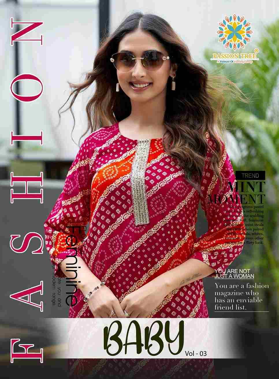 Baby Vol-3 By Passion Tree 3001 To 3010 Series Beautiful Stylish Fancy Colorful Casual Wear & Ethnic Wear Heavy Rayon Slub Tops At Wholesale Price
