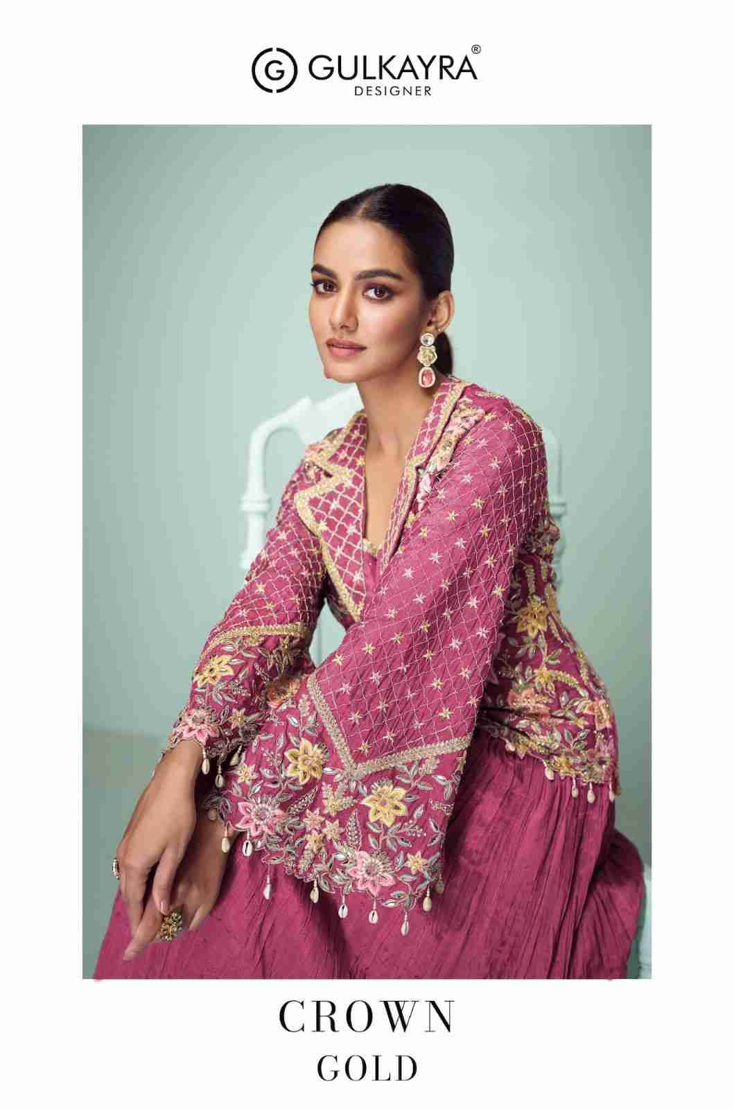 Crown Gold By Gulkayra Designer 7508-A To 7508-D Series Designer Beautiful Festive Collection Occasional Wear & Party Wear Pure Chinnon Crop Top With Bottom And Jacket At Wholesale Price