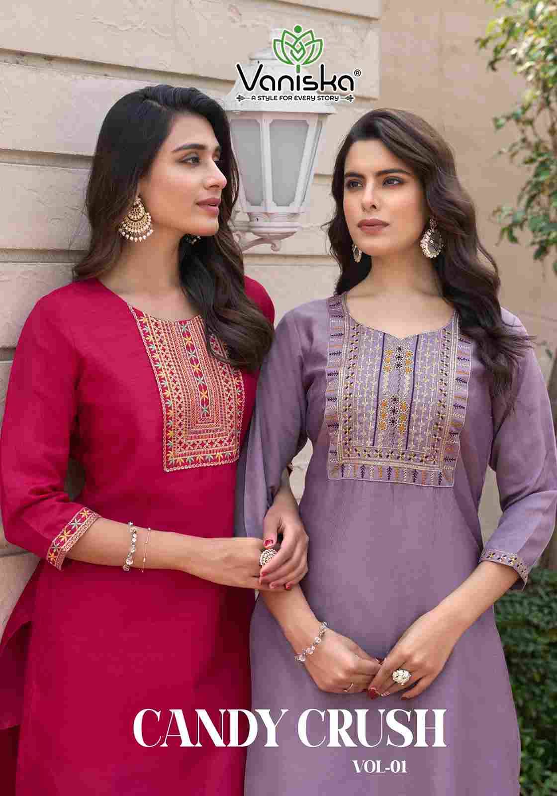 Candy Crush Vol-1 By Vaniska 1001 To 1008 Series Designer Festive Suits Collection Beautiful Stylish Fancy Colorful Party Wear & Occasional Wear Vichitra Embroidered Kurtis At Wholesale Price