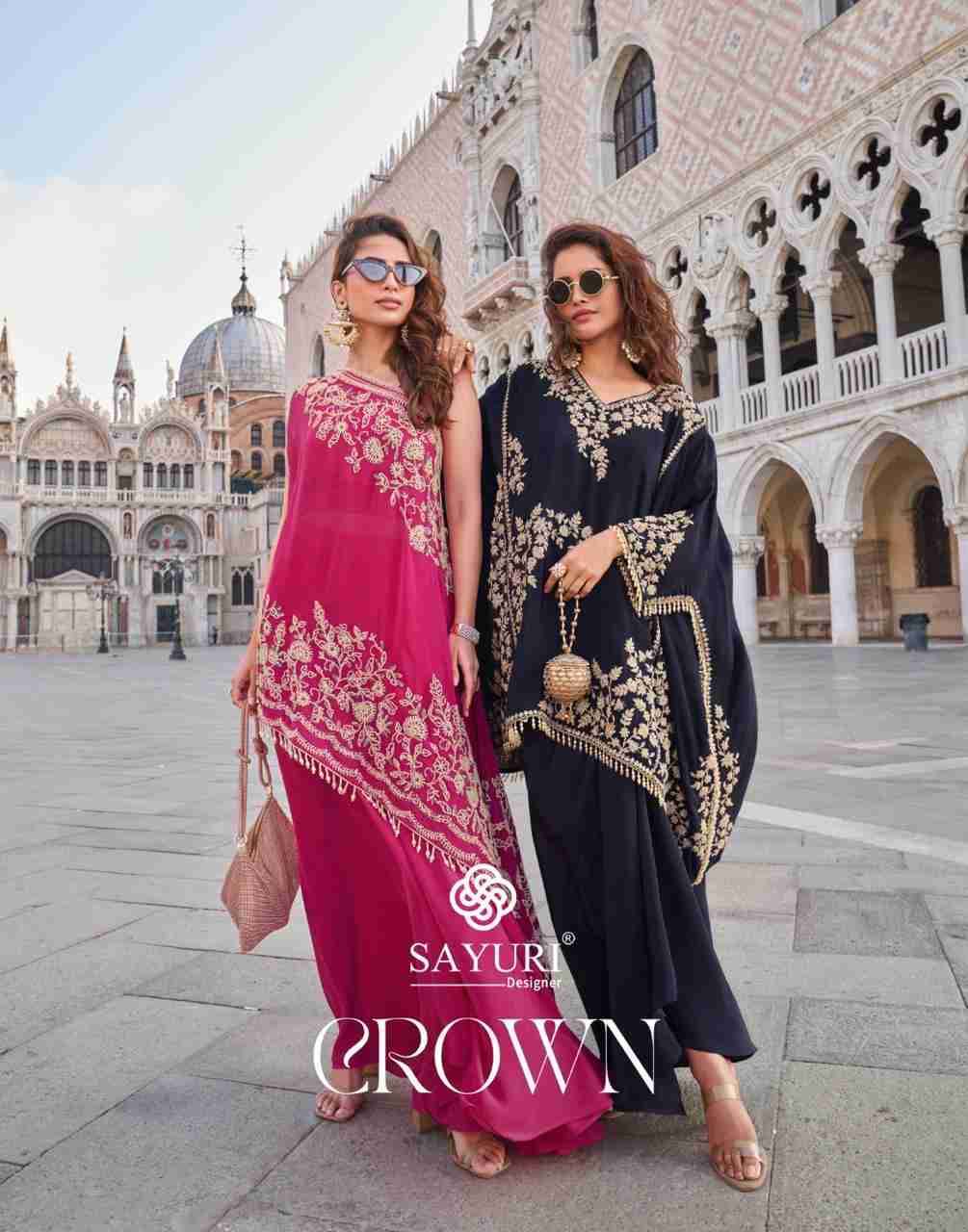 Crown By Sayuri 10082 To 10084 Series Designer Beautiful Festive Collection Occasional Wear & Party Wear Pure Crepe Crop Top With Bottom At Wholesale Price