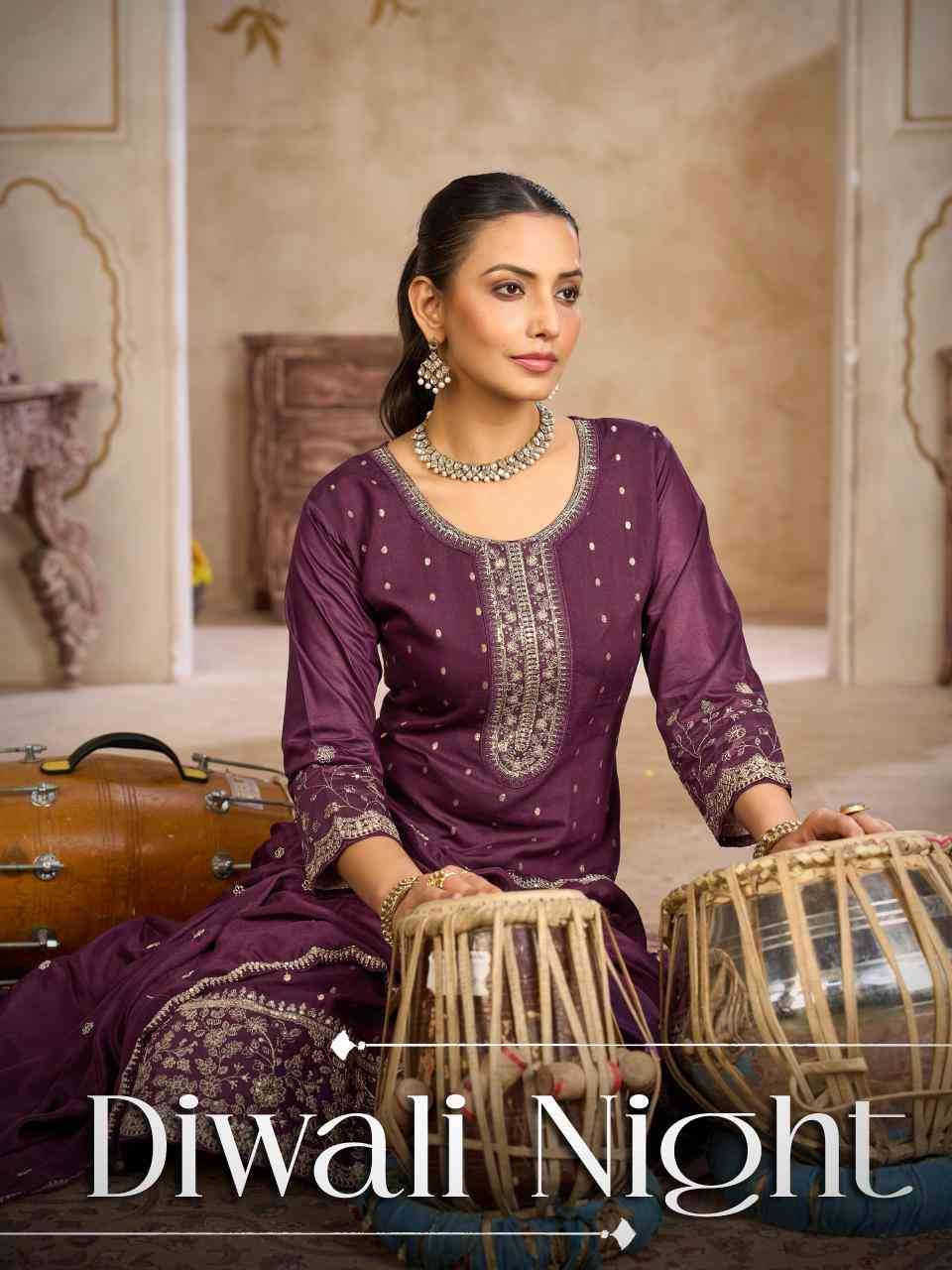 Diwali Night By Blue Hills 1001 To 1006 Series Beautiful Stylish Festive Suits Fancy Colorful Casual Wear & Ethnic Wear & Ready To Wear Chanderi Dresses At Wholesale Price