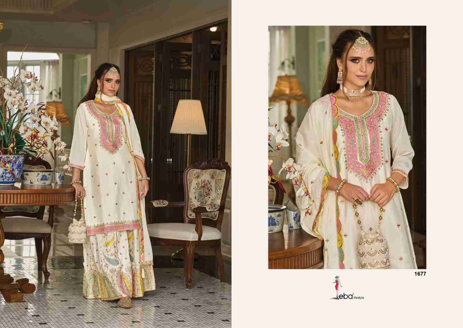 Eba Hit Design 1677 By Eba Lifestyle Beautiful Sharara Suits Colorful Stylish Fancy Casual Wear & Ethnic Wear Heavy Chinnon Embroidery Dresses At Wholesale Price