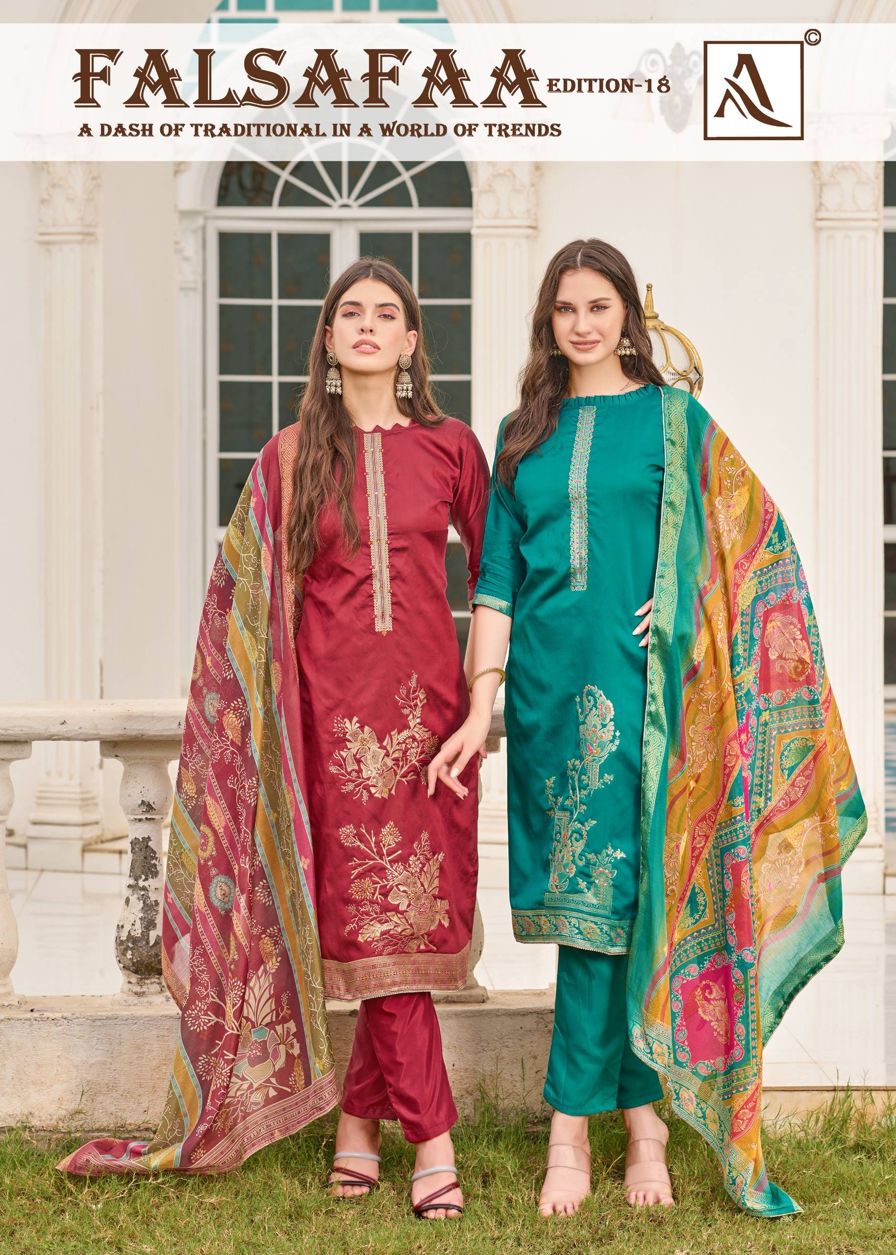 Falsafaa Vol-18 By Alok Suit 2813-14-01 To 2813-14-06 Series Beautiful Festive Suits Colorful Stylish Fancy Casual Wear & Ethnic Wear Dola Jacquard Embroidered Dresses At Wholesale Price