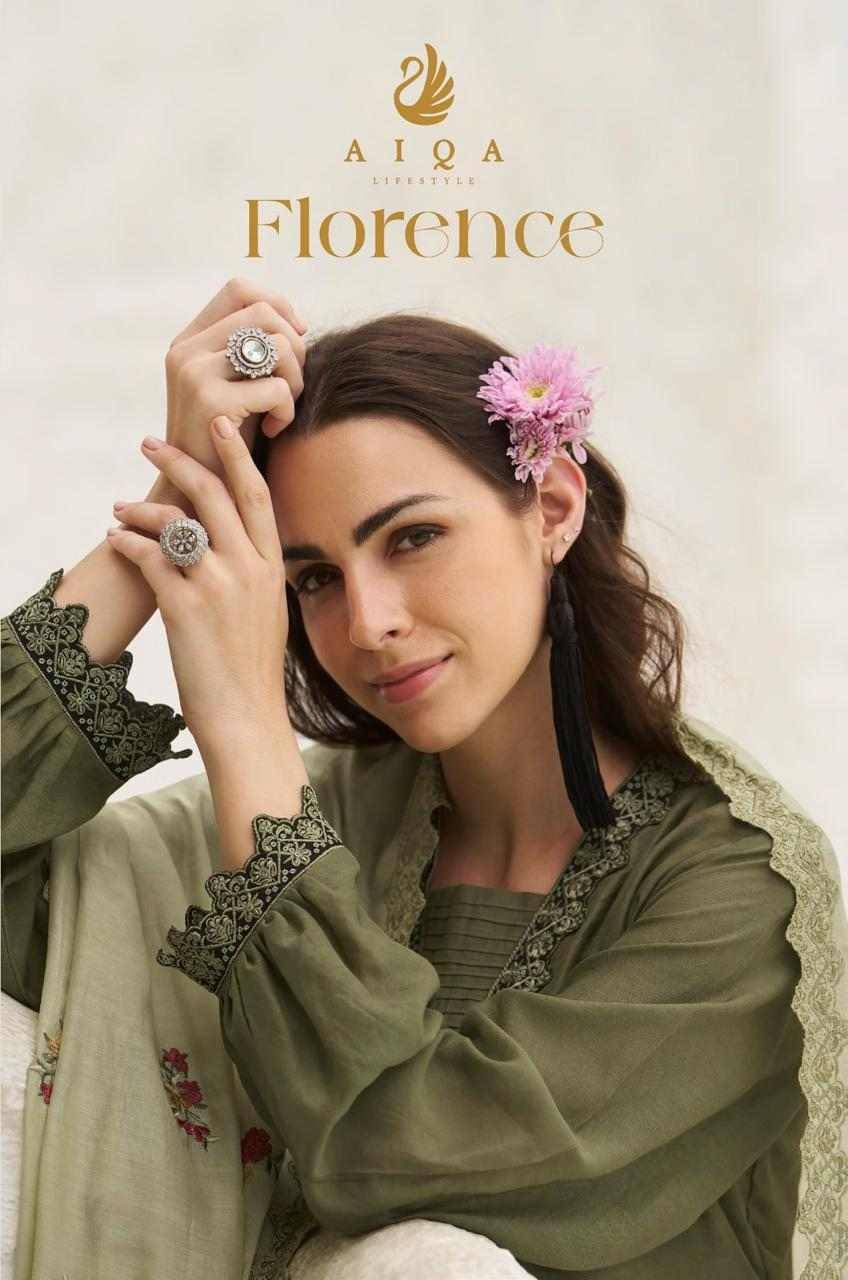 Florence By Aiqa 1579 To 1585 Series Beautiful Festive Suits Colorful Stylish Fancy Casual Wear & Ethnic Wear Pure Bemberg Linen Silk With Work Dresses At Wholesale Price
