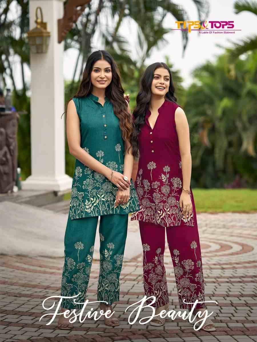 Festive Beauty By Tips And Tops 1001 To 1004 Series Designer Stylish Fancy Colorful Beautiful Party Wear & Ethnic Wear Collection Rayon Print Co-Ord At Wholesale Price