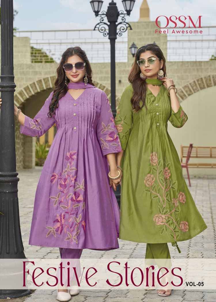 Festive Stories Vol-5 By Ossm 1001 To 1006 Series Beautiful Festive Suits Stylish Fancy Colorful Casual Wear & Ethnic Wear Viscose Silk With Work Dresses At Wholesale Price