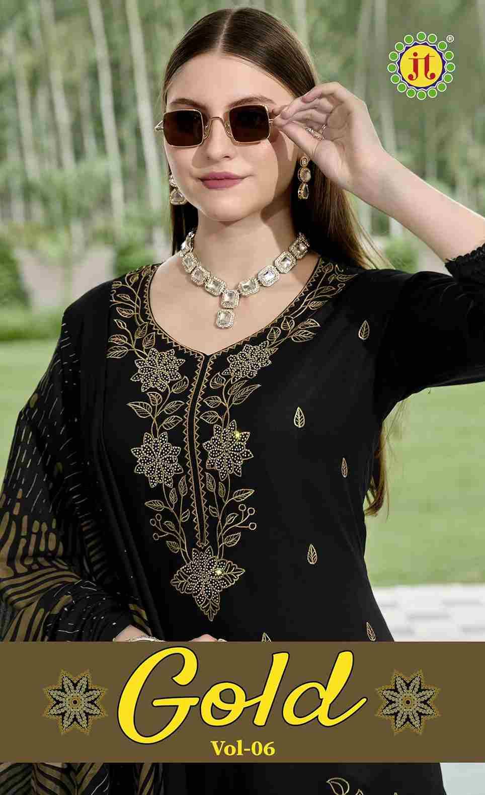 Gold Vol-6 By JT 6001 To 6005 Series Beautiful Festive Suits Colorful Stylish Fancy Casual Wear & Ethnic Wear Rayon Dresses At Wholesale Price