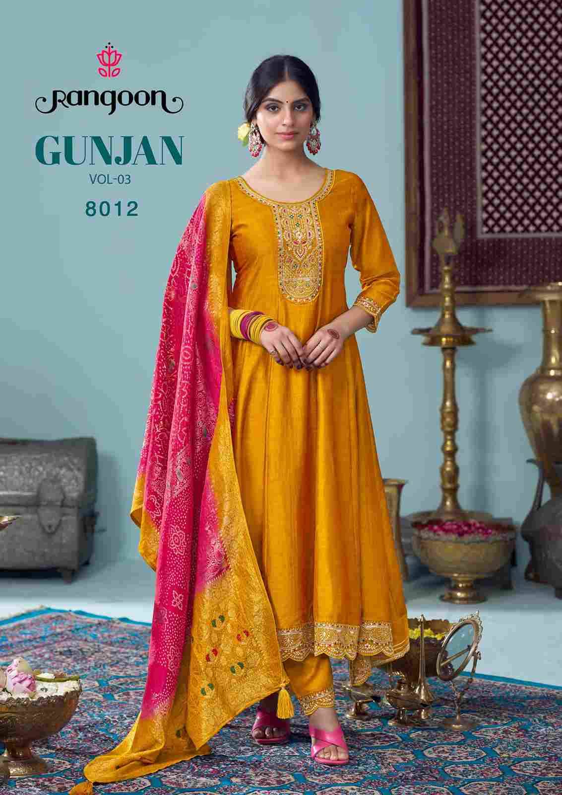Gunjan Vol-3 By Rangoon 8011 To 8016 Series Beautiful Stylish Festive Suits Fancy Colorful Casual Wear & Ethnic Wear & Ready To Wear Silk Embroidered Dresses At Wholesale Price