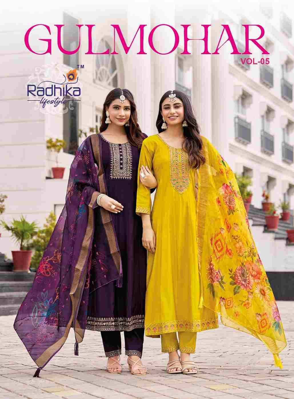 Gulmohar Vol-5 By Radhika Lifestyle 5001 To 5006 Series Beautiful Festive Suits Colorful Stylish Fancy Casual Wear & Ethnic Wear Roman Silk Dresses At Wholesale Price