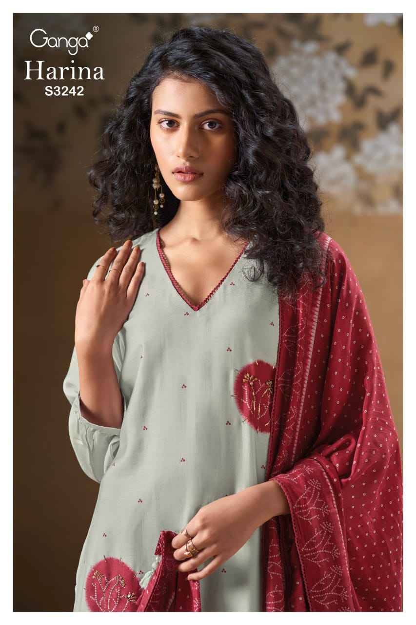 Harina-3242 By Ganga Fashion 3242-A To 3242-D Series Beautiful Festive Suits Colorful Stylish Fancy Casual Wear & Ethnic Wear Pure Bemberg Silk Dresses At Wholesale Price