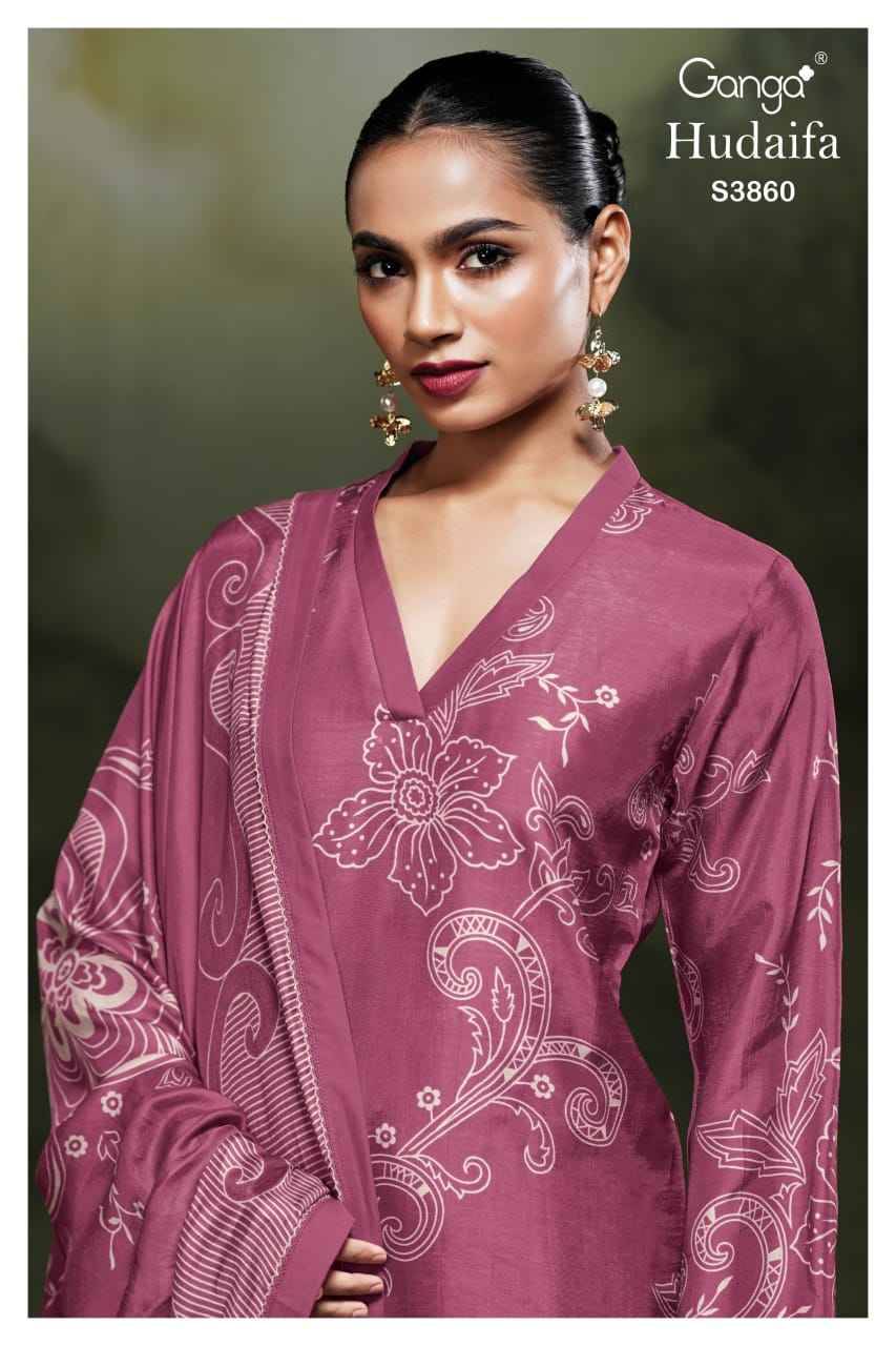 Hudaifa-3860 By Ganga Fashion 3860-A To 3860-B Series Beautiful Festive Suits Colorful Stylish Fancy Casual Wear & Ethnic Wear Pure Bemberg Silk Dresses At Wholesale Price