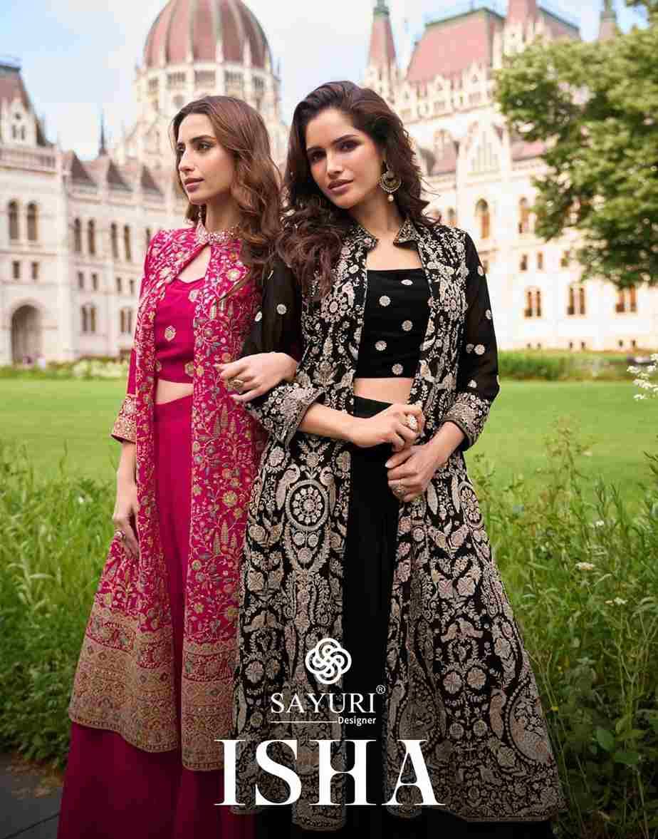 Isha By Sayuri 10001 To 10003 Series Designer Beautiful Festive Collection Occasional Wear & Party Wear Pure Georgette Crop Top With Bottom And Jacket At Wholesale Price