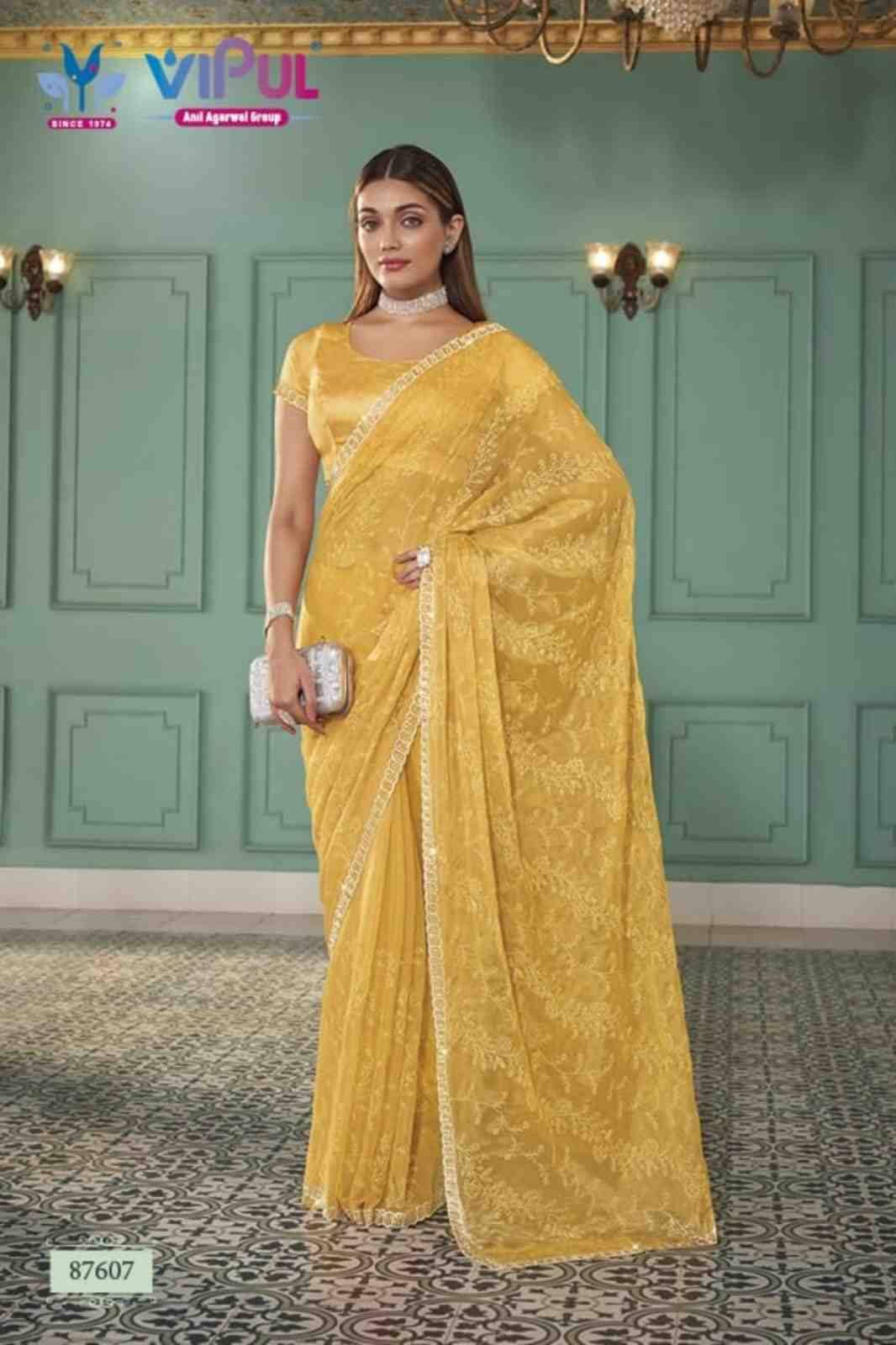 Jashn By Vipul Fashion 87606 To 87611 Series Indian Traditional Wear Collection Beautiful Stylish Fancy Colorful Party Wear & Occasional Wear Chiffon Sarees At Wholesale Price