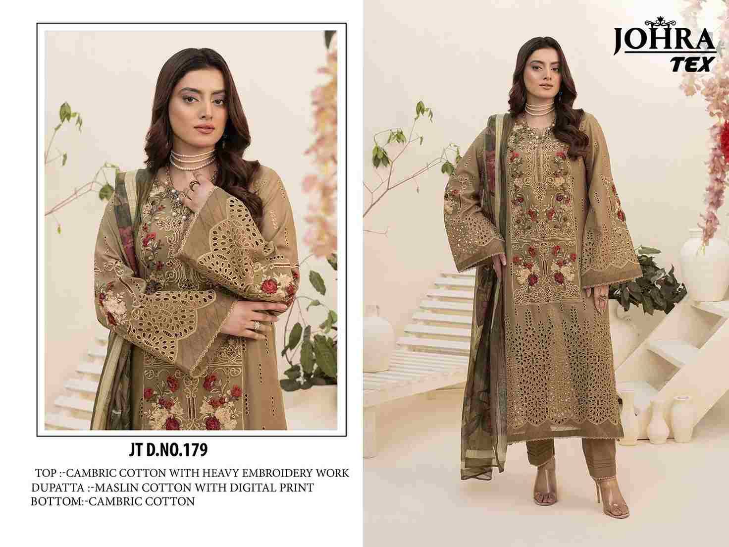Johra Hit Design 179 By Johra Tex Beautiful Pakistani Suits Colorful Stylish Fancy Casual Wear & Ethnic Wear Cambric Cotton Embroidered Dresses At Wholesale Price