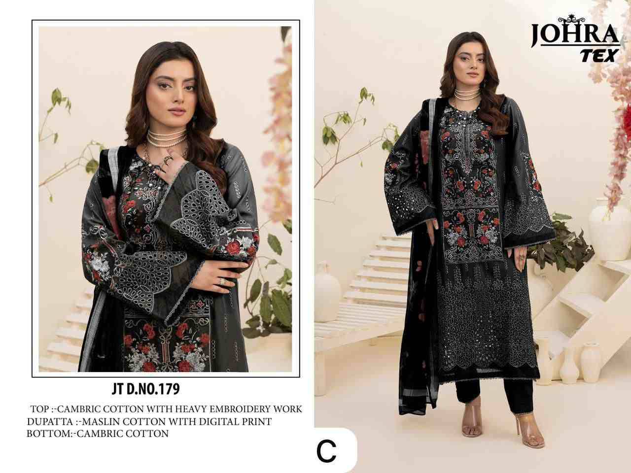 Johra Hit Design 179 Colours By Johra Tex 179-B To 179-C Series Beautiful Pakistani Suits Colorful Stylish Fancy Casual Wear & Ethnic Wear Cambric Cotton Embroidered Dresses At Wholesale Price