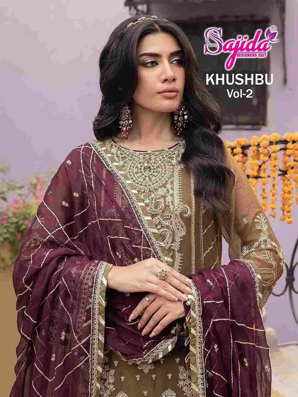 Khushbu Vol-2 By Sajida Designer Suit Beautiful Pakistani Suits Colorful Stylish Fancy Casual Wear & Ethnic Wear Heavy Faux Georgette Embroidered Dresses At Wholesale Price