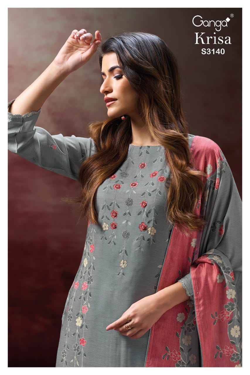 Krisa-3140 By Ganga Fashion 3140-A To 3140-D Series Beautiful Festive Suits Colorful Stylish Fancy Casual Wear & Ethnic Wear Pure Bemberg Silk Dresses At Wholesale Price