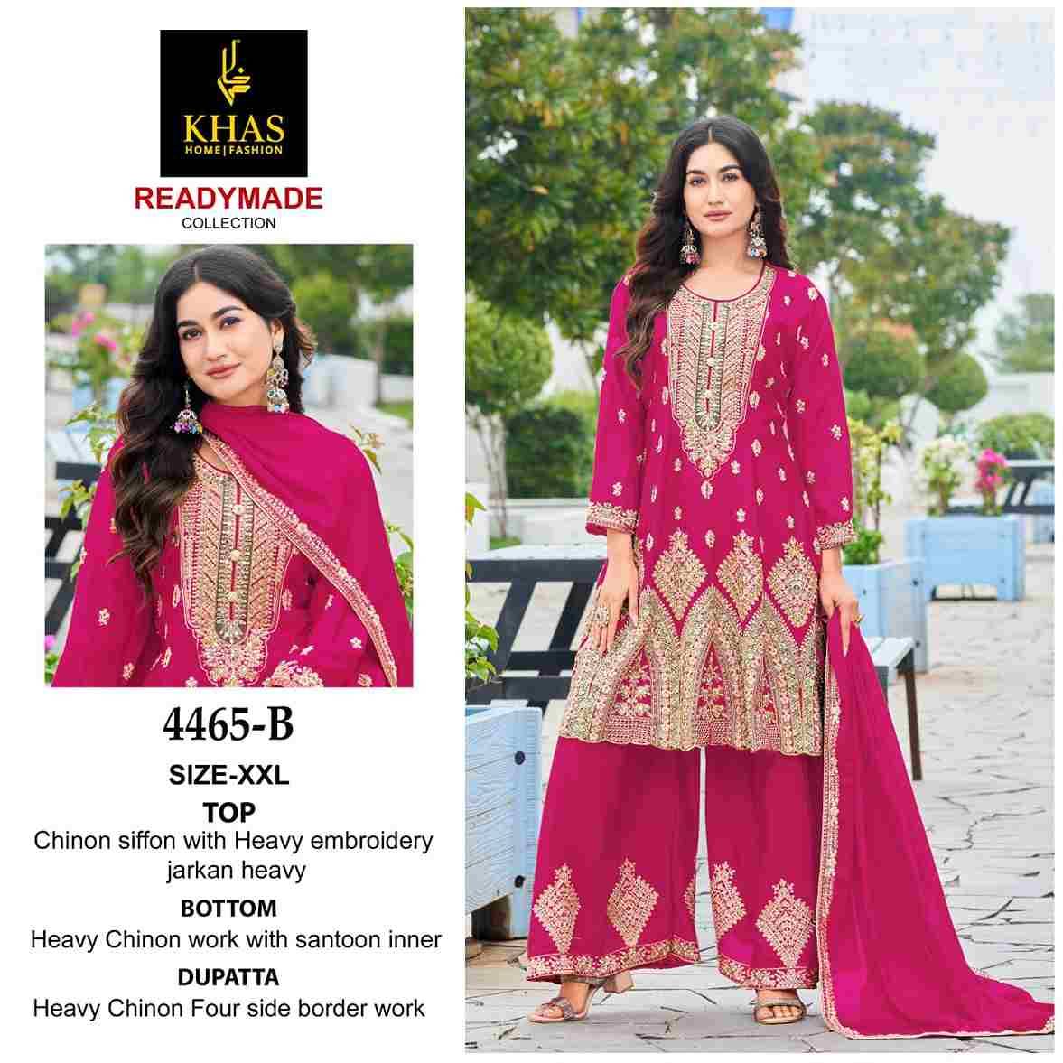 Khas 4465 Colours By Khas 4465-A To 4465-B Series Beautiful Pakistani Suits Colorful Stylish Fancy Casual Wear & Ethnic Wear Heavy Chinnon Silk Dresses At Wholesale Price