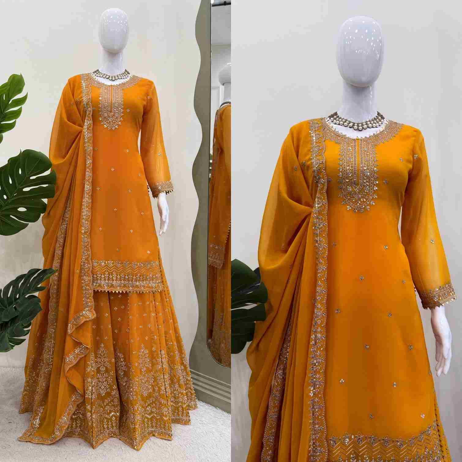 K-1523 By Fashid Wholesale Beautiful Stylish Fancy Colorful Casual Wear & Ethnic Wear Faux Georgette Dresses With Bottom At Wholesale Price