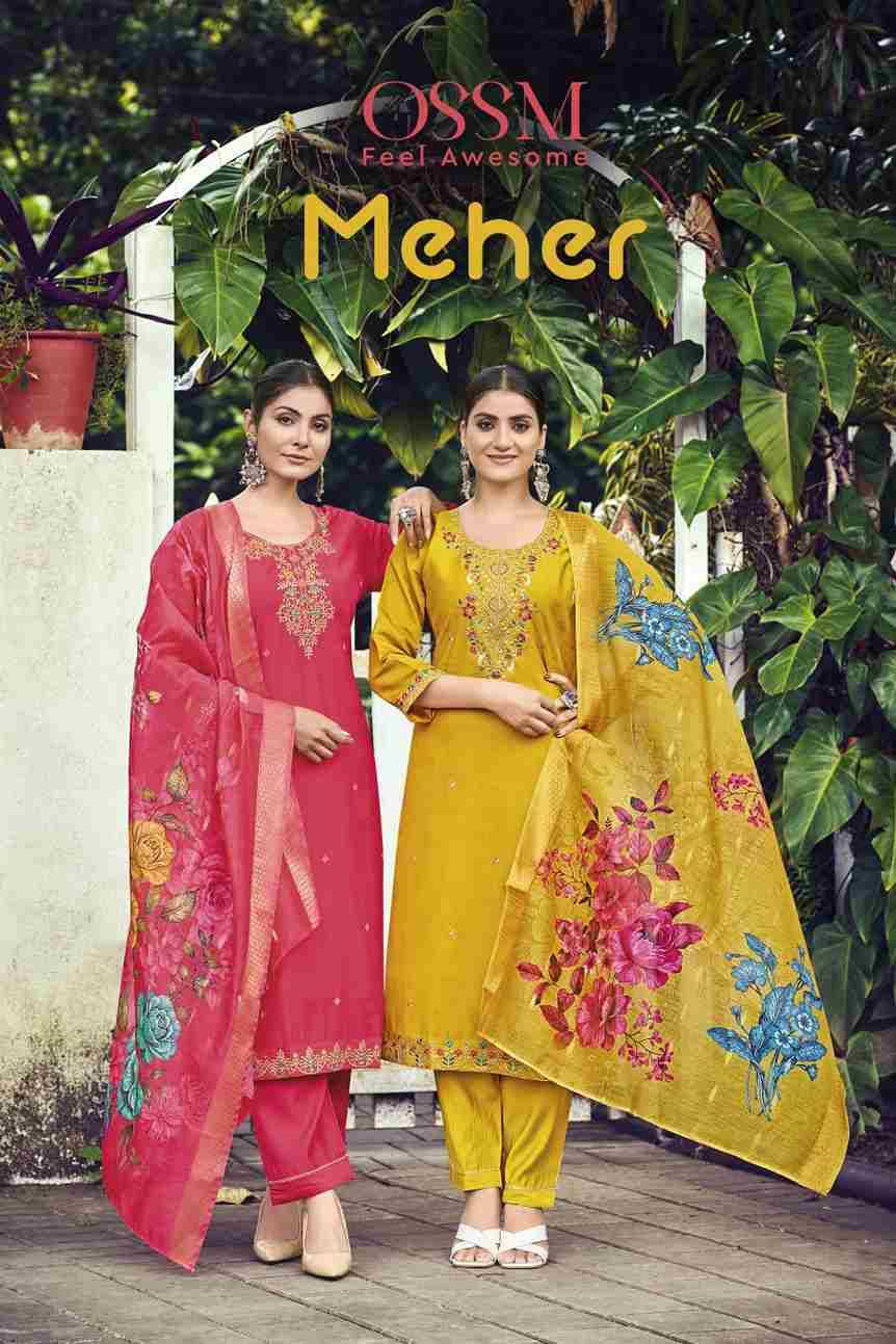 Meher By Ossm 1001 To 1006 Series Designer Festive Suits Beautiful Fancy Stylish Colorful Party Wear & Occasional Wear Viscose Silk Embroidered Dresses At Wholesale Price