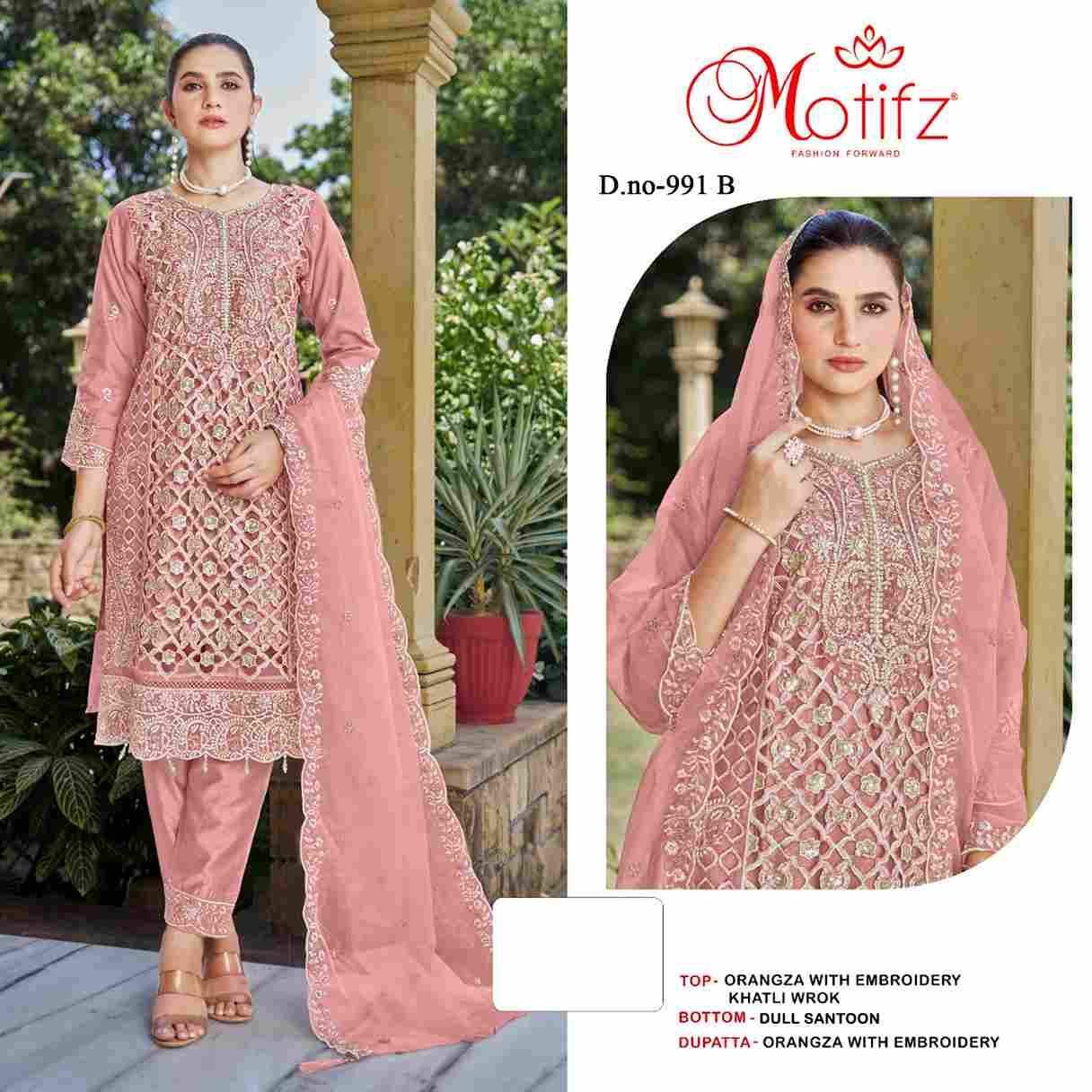 Motifz Hit Design 991 Colours By Motifz 991-A To 991-D Series Beautiful Pakistani Suits Colorful Stylish Fancy Casual Wear & Ethnic Wear Organza Dresses At Wholesale Price
