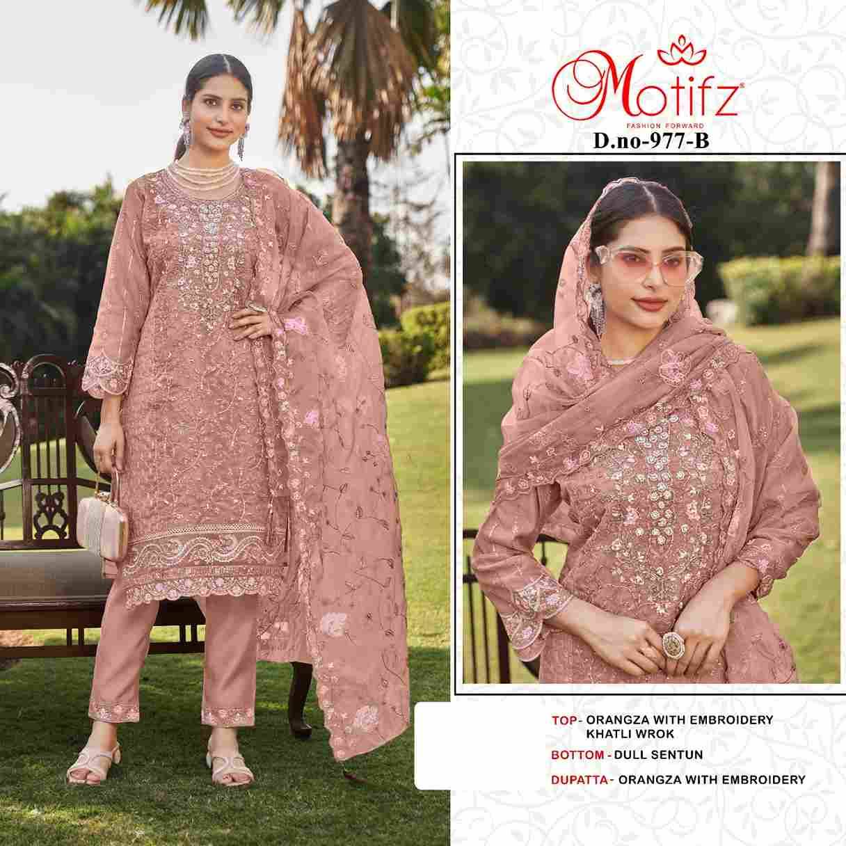 Motifz Hit Design 977 Colours By Motifz 977-A To 977-D Series Beautiful Pakistani Suits Colorful Stylish Fancy Casual Wear & Ethnic Wear Organza Dresses At Wholesale Price