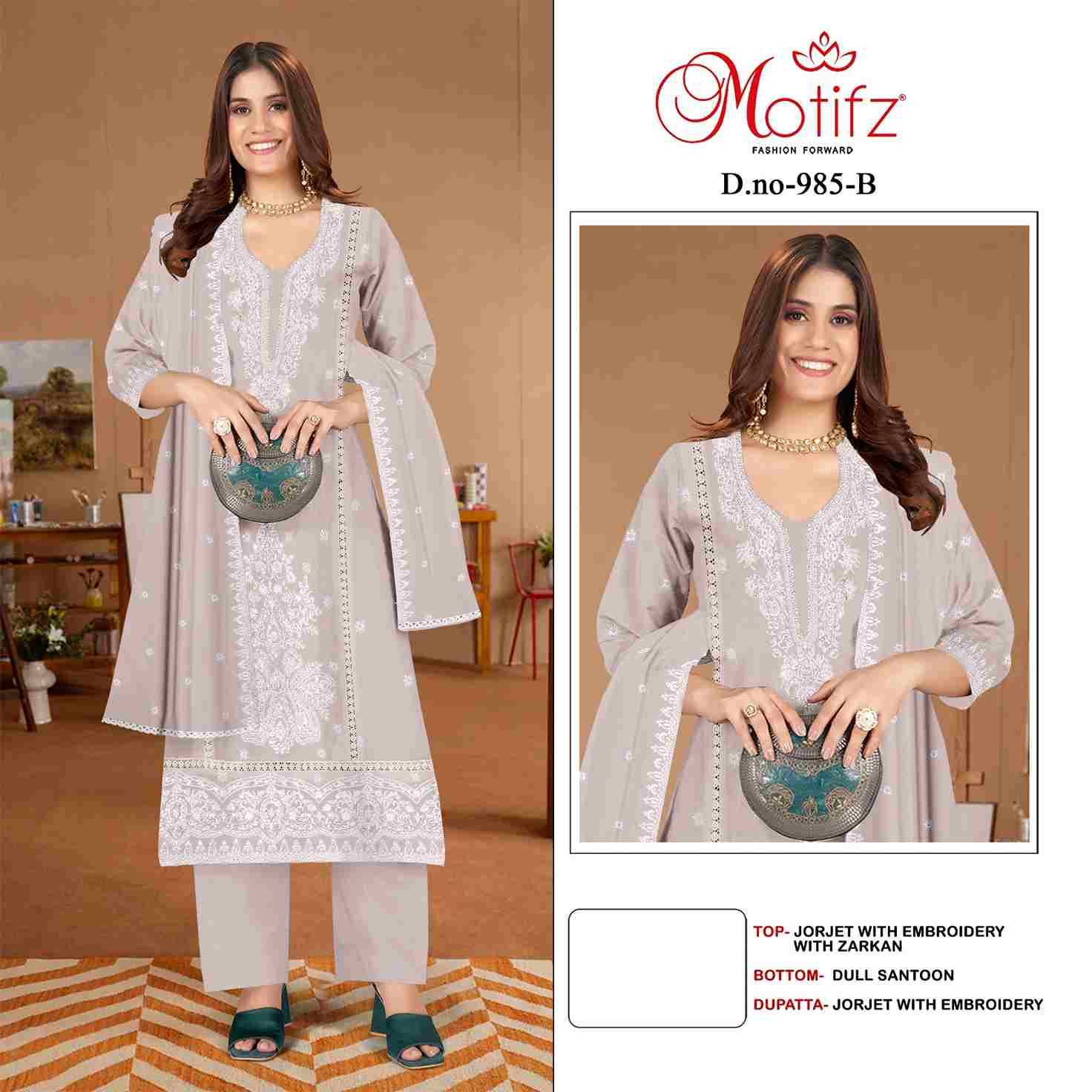 Motifz Hit Design 985 Colours By Motifz 985-A To 985-D Series Beautiful Pakistani Suits Colorful Stylish Fancy Casual Wear & Ethnic Wear Georgette Dresses At Wholesale Price